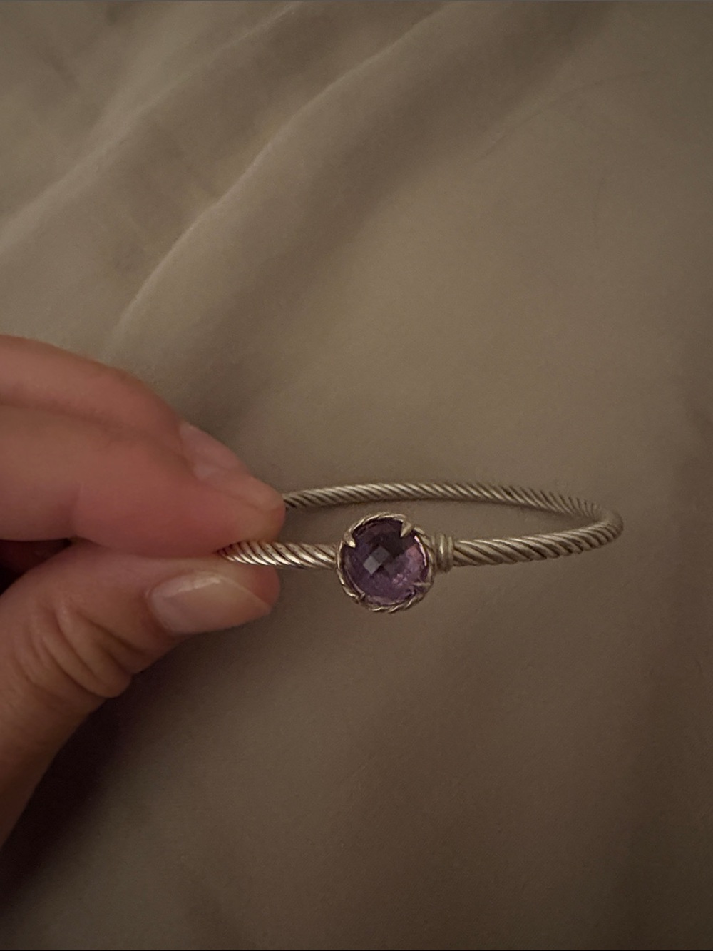 David Yurman Sterling Cable Bracelet with Amethyst Center